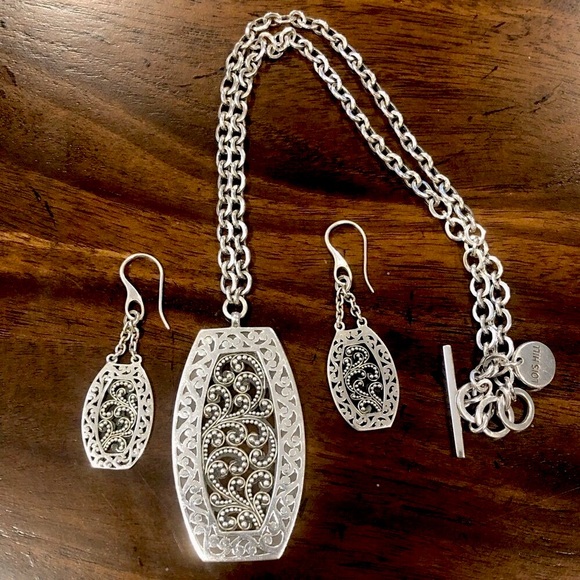 LOIS HILL Sterling Silver Granulated Scroll Oxidized Tonneau Necklace & Earrings - Picture 16 of 16